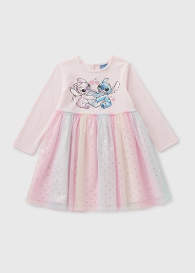 Disney Girls Pink Stich Mesh Dress