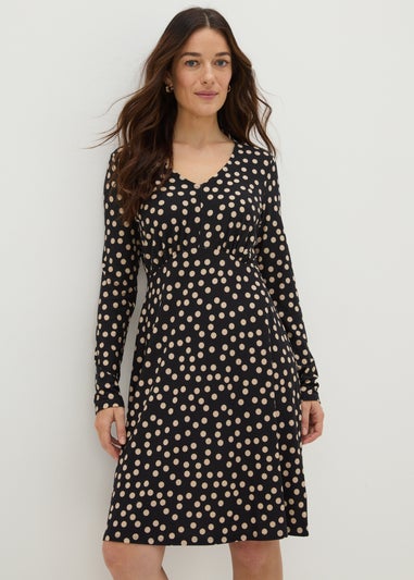 Black Polka Dot Long Sleeve Mini Dress