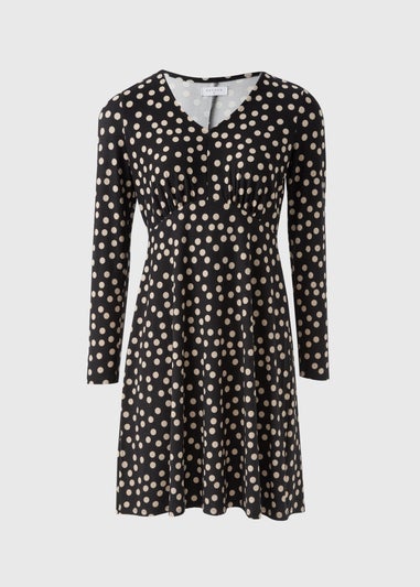 Black Polka Dot Long Sleeve Mini Dress