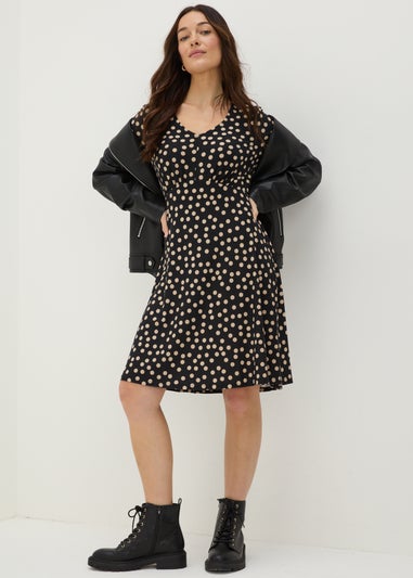 Black Polka Dot Long Sleeve Mini Dress