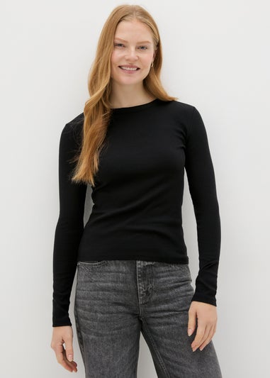 Black Ribbed Long Sleeve Top