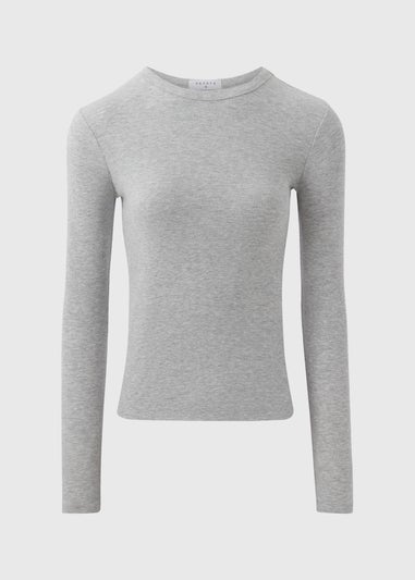 Grey Ribbed Long Sleeve Top