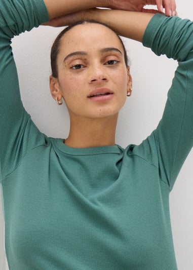 Green Ribbed Long Sleeve Top