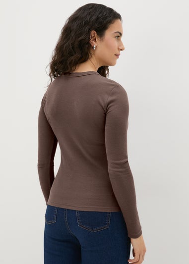 Beige Ribbed Long Sleeve Top