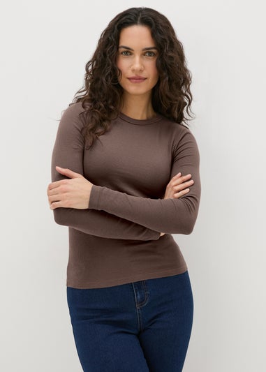 Beige Ribbed Long Sleeve Top