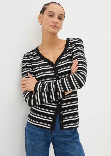 Black Long Sleeve Stripe Cardigan