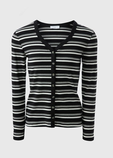 Black Long Sleeve Stripe Cardigan