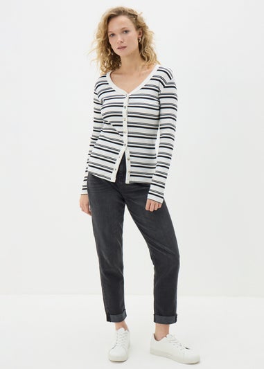 Cream Stripe Button Cardigan