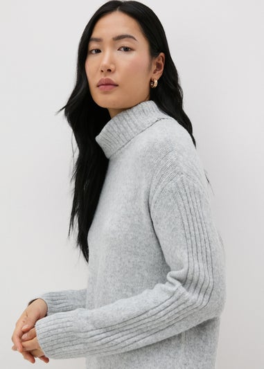 Et Vous Grey Roll Neck Knit Midi Dress