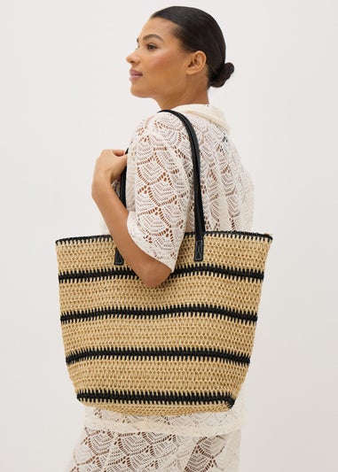 Natural Stripe Straw Beach Bag