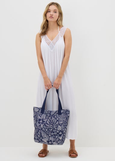 Navy Floral Beach Bag