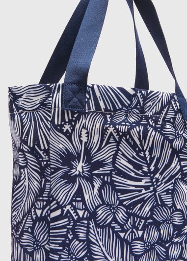 Navy Floral Beach Bag