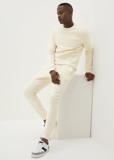 Cream Slim Fit Jogging Bottoms