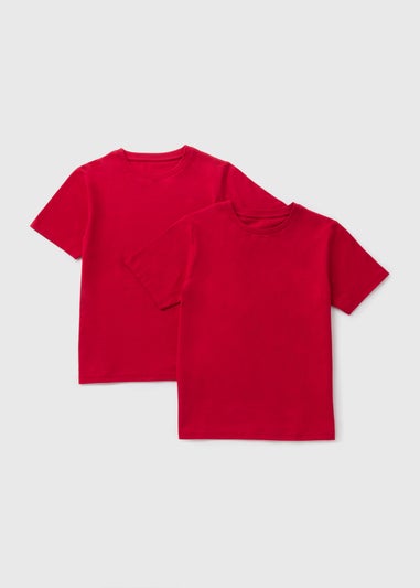 2 Pack Boys Red Crew Neck T-Shirts (4-16yrs)