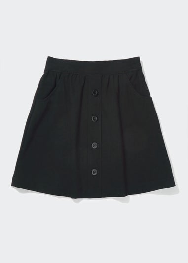 Girls Black Button Front School Skirt (3-13yrs)