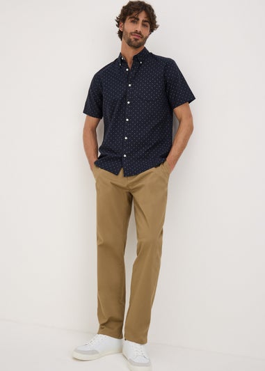 Navy Geometric Short Sleeve Oxford Shirt