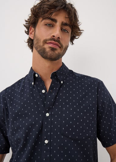 Navy Geometric Short Sleeve Oxford Shirt