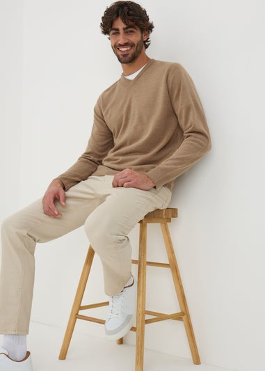 Beige Soft Touch V-Neck Jumper