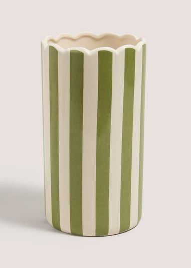 Green Stripe Scallop Vase