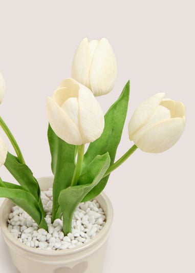 Cream Tulips In A Heart Vase