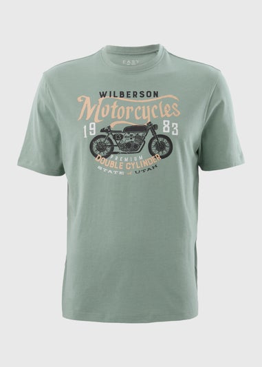 Green Motorcycle Print T-Shirt