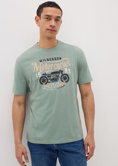 Green Motorcycle Print T-Shirt