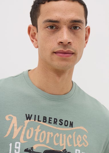 Green Motorcycle Print T-Shirt