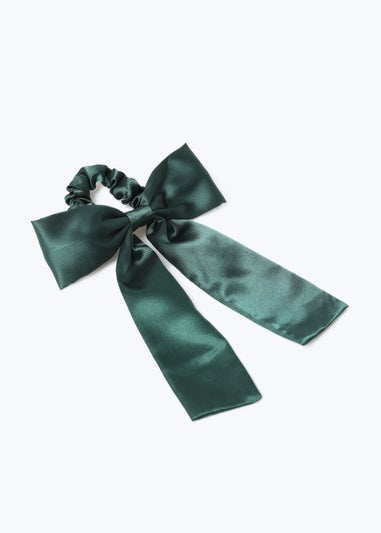 Girls Green Satin Bow Scrunchie