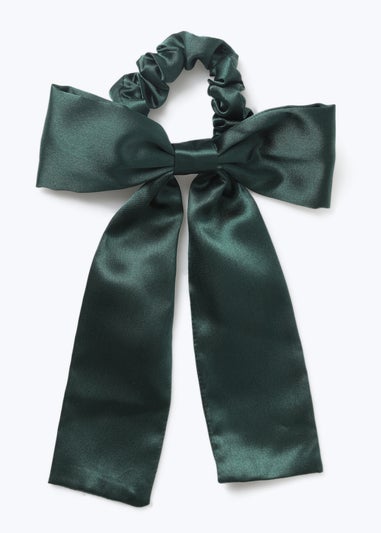 Girls Green Satin Bow Scrunchie