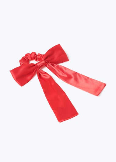 Girls Red Satin Bow Scrunchie