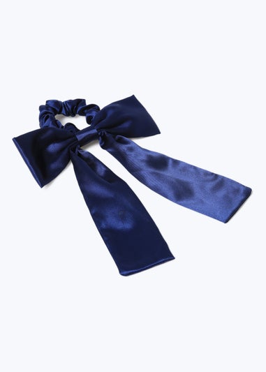 Girls Navy Satin Bow Scrunchie