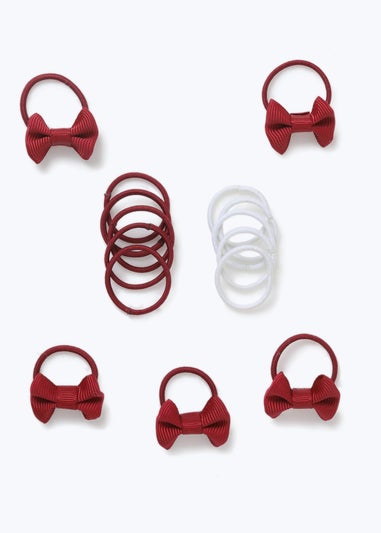 Multipack Girls Burgundy Bow Hair Bobbles