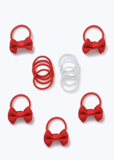 Multipack Girls Red Bow Hair Bobbles