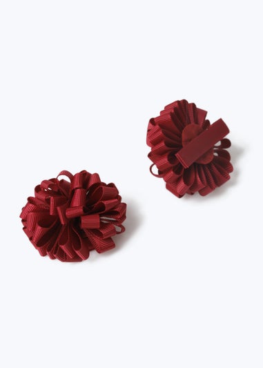 2 Pack Girls Burgundy Pom Clips