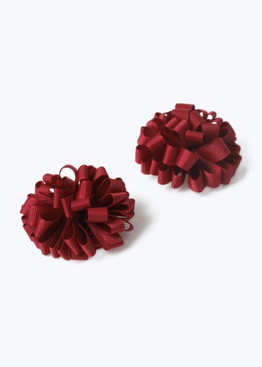 2 Pack Girls Burgundy Pom Clips