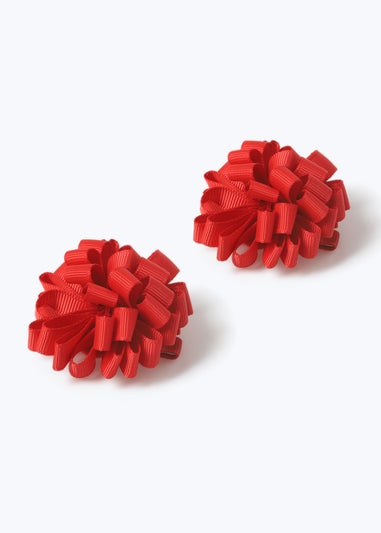 2 Pack Girls Red Pom Clips