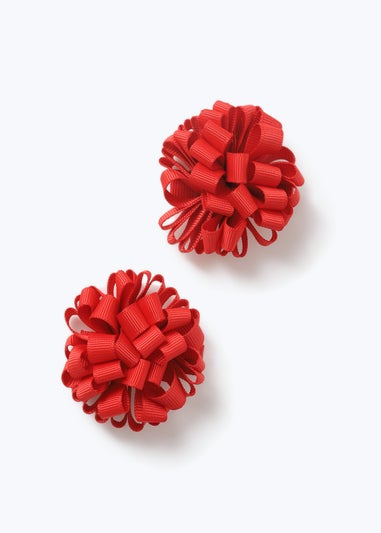 2 Pack Girls Red Pom Clips