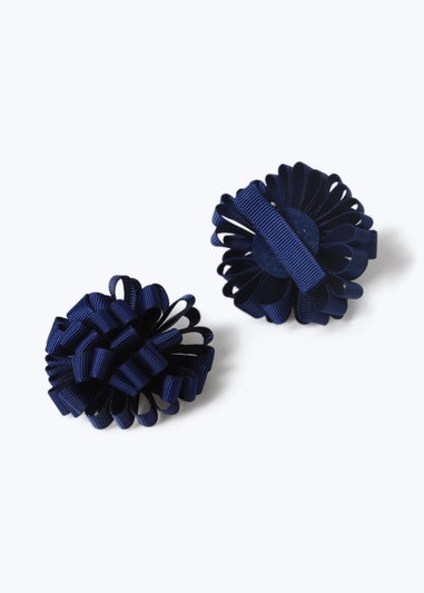 2 Pack Girls Navy Pom Clips