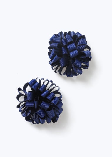 2 Pack Girls Navy Pom Clips