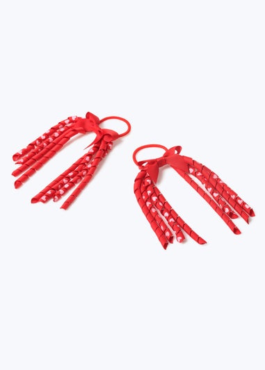 2 Pack Girls Red Bow Spiral Bobbles