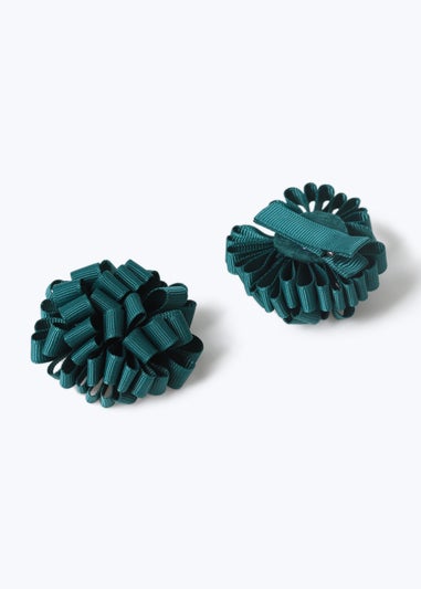 2 Pack Girls Green Pom Clips