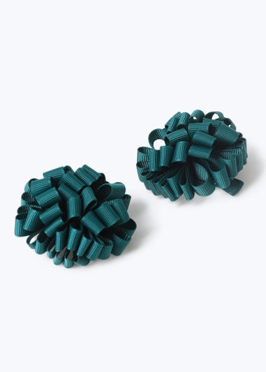 2 Pack Girls Green Pom Clips