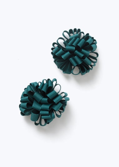 2 Pack Girls Green Pom Clips