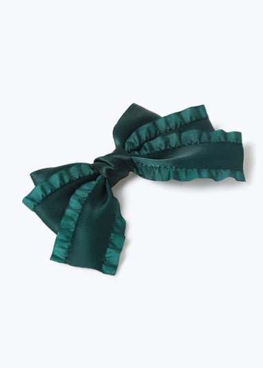 Girls Green Satin Bow Clip