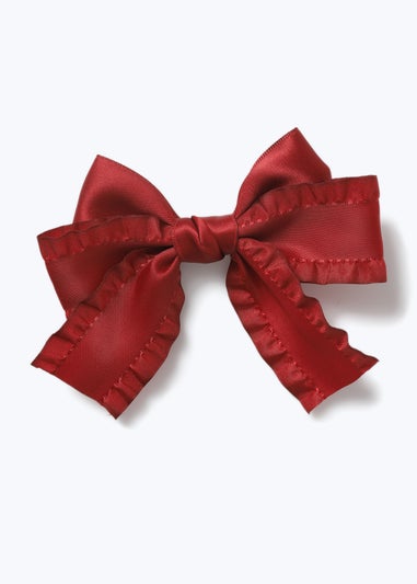 Girls Burgundy Satin Bow Clip