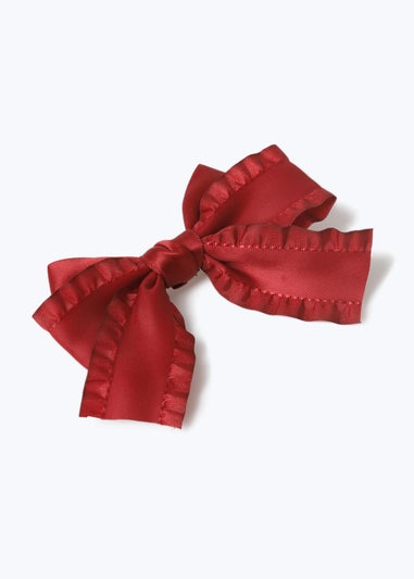 Girls Burgundy Satin Bow Clip