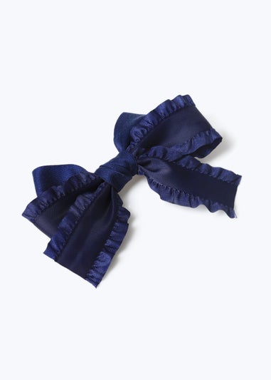 Girls Navy Satin Bow Clip