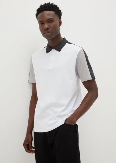 White Colour Block Polo Shirt