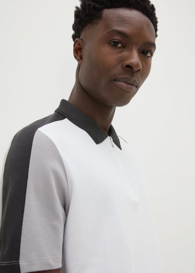 White Colour Block Polo Shirt