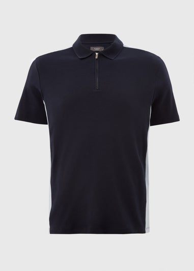 Navy Colour Block 1/4 Zip Polo Shirt